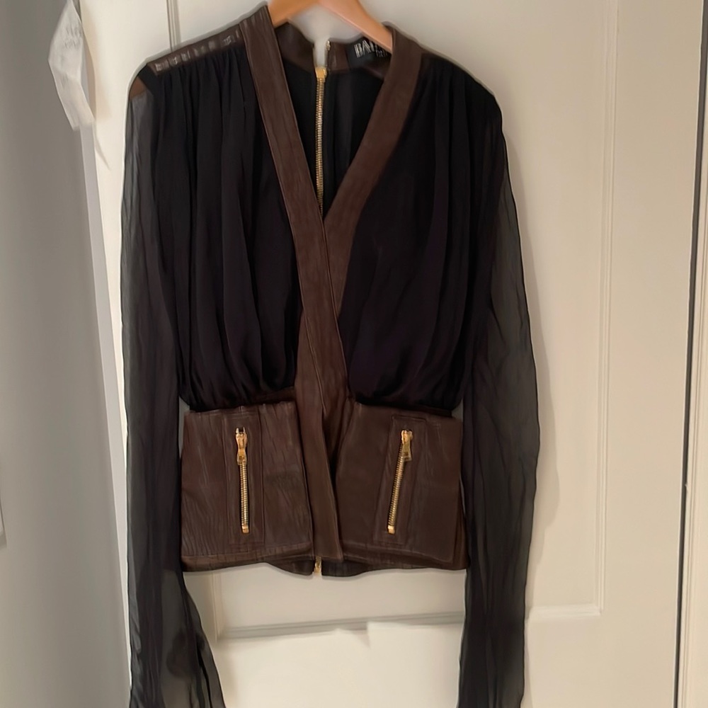 Balmain runway blouse sleeve sample piece dead stock 4-6? Size leather from 2017